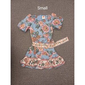 Farm Rio Floral Belted Puff Sleeve Mini Dress